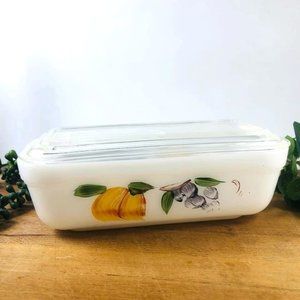 Fire King Gay Fad  Fruit Casserole Oven Refrigerator Dish with Original Lid